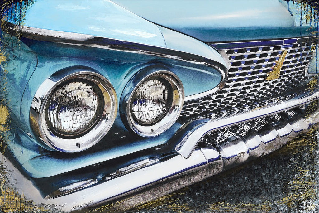 1961 Plymouth Fury Coupe front passenger side of blue and chrome artwork