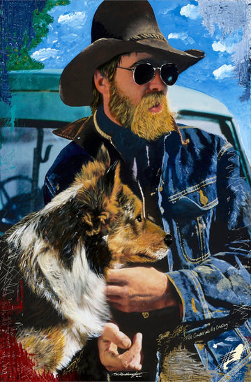 The Cowboy and His Cowdog artwork by Michael W. Rutherford, showcasing cowboy lifestyle and Western artistry