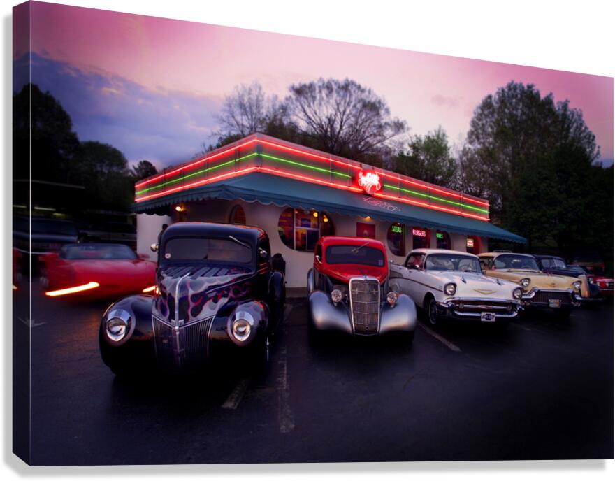 Classic Car Under Neon Art