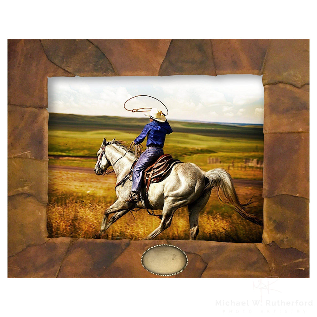 Cowboy With Lasso - Framed Giclee Canvas Print Rutherford Photo Artistry 