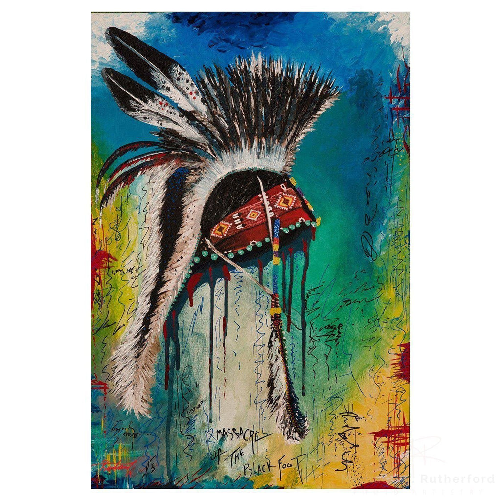Massacre of the Blackfoot Painting (14" x 20") - Original Painting Original Painting Rutherford Photo Artistry - Hidden symbols and phrases  throughout this painting